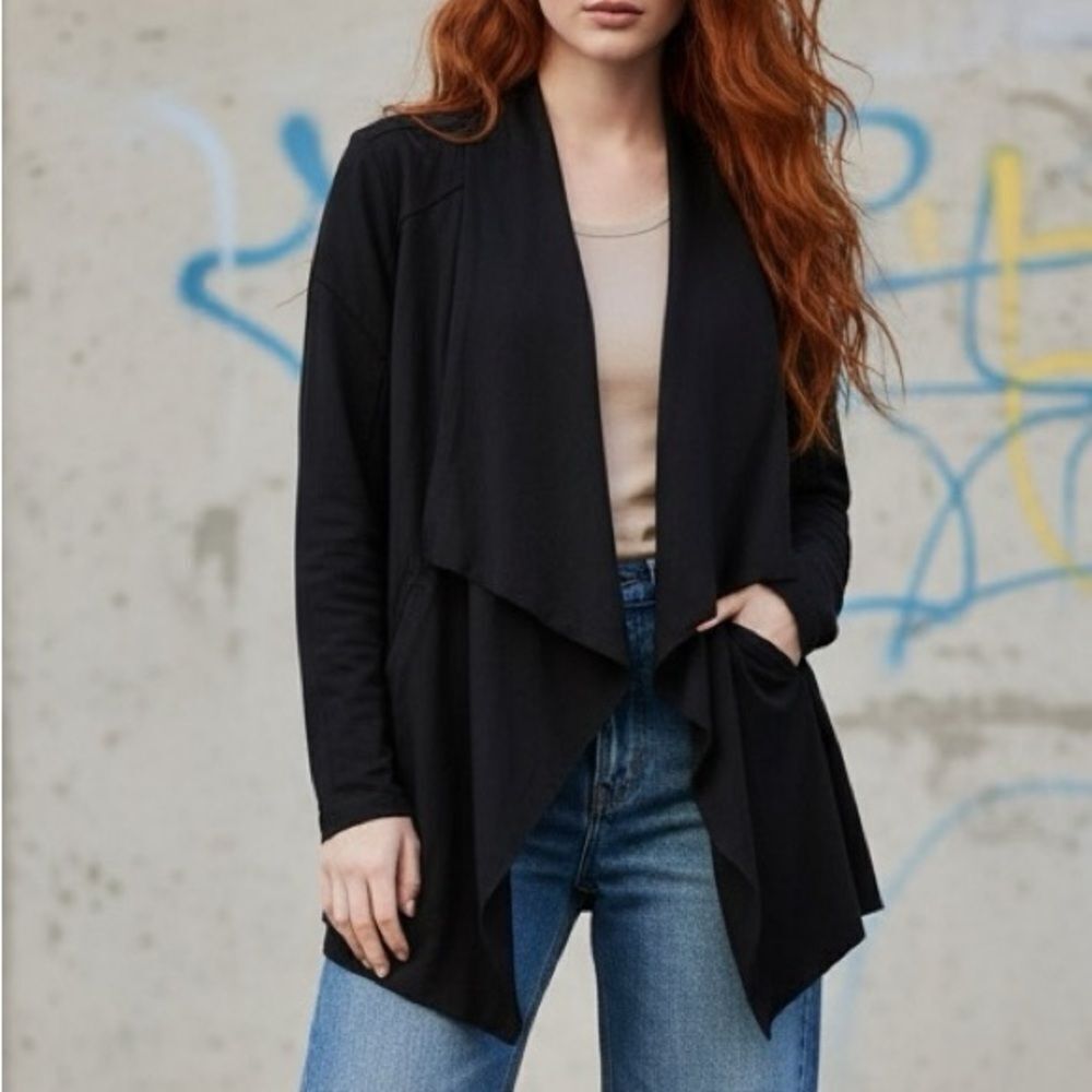 BLANK NYC Faux Suede Drape Flowy Moto Black Cardigan Jacket Long Sleeve XXL 2X